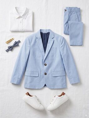 H&M Boys Powder Blue Linen-Blend Suit Jacket Blazer - Size 5T (110)